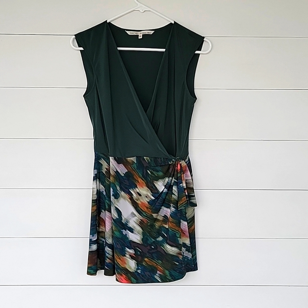 RACHEL ROY Size 0 Romper Dress Deep Green on the Top with  Watercolors on Skort